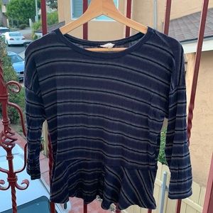 Francesca’s Blue and Purple Striped 3/4 Long Sleeve Knit Tee